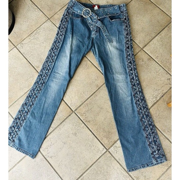 Vtg Y2K Low Waist Flare Jeans Womens 15x32 Medium Wash Stretch Pockets stretchy - Picture 9 of 11